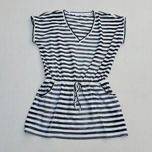 Calvin Klein black and white striped swim suit cover
